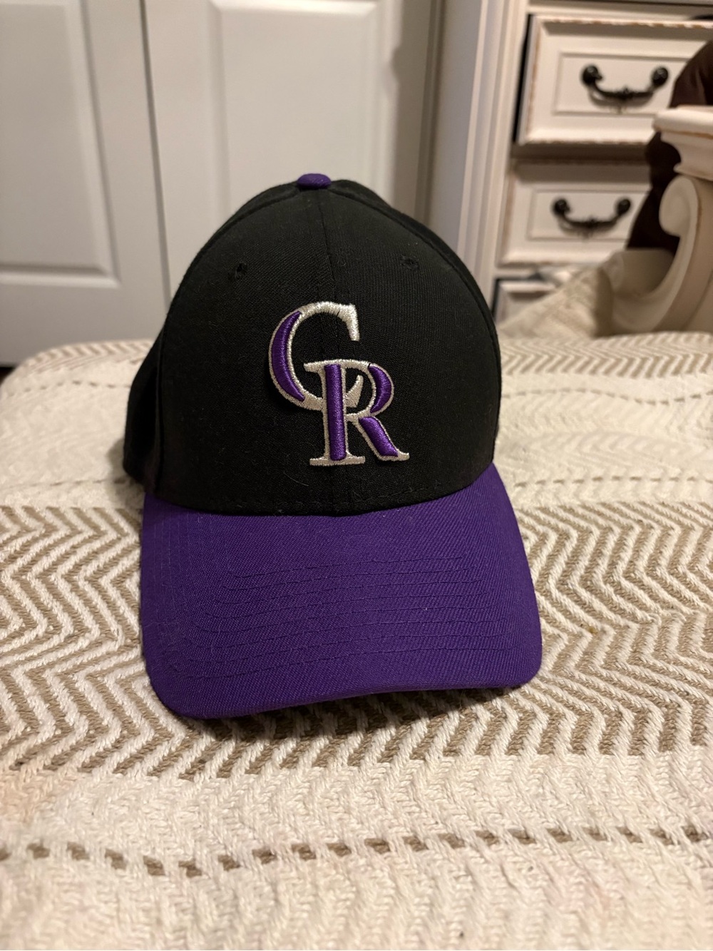 Colorado Rockies New Era 39THIRTY Stretch Fit Hat M/L Black Purple Cap